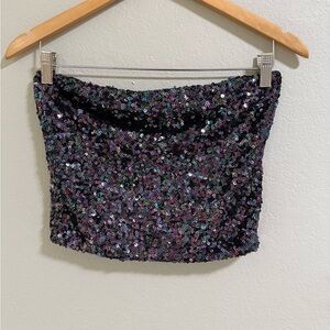 Free People Intimately Sequin Strapless Crop Tube Top Black Multicolor Size M